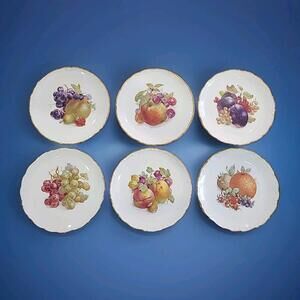 6 Schumann Arzberg Bavaria Germany Fruit Plate Embossed Scalloped Gold Trim 7.5”